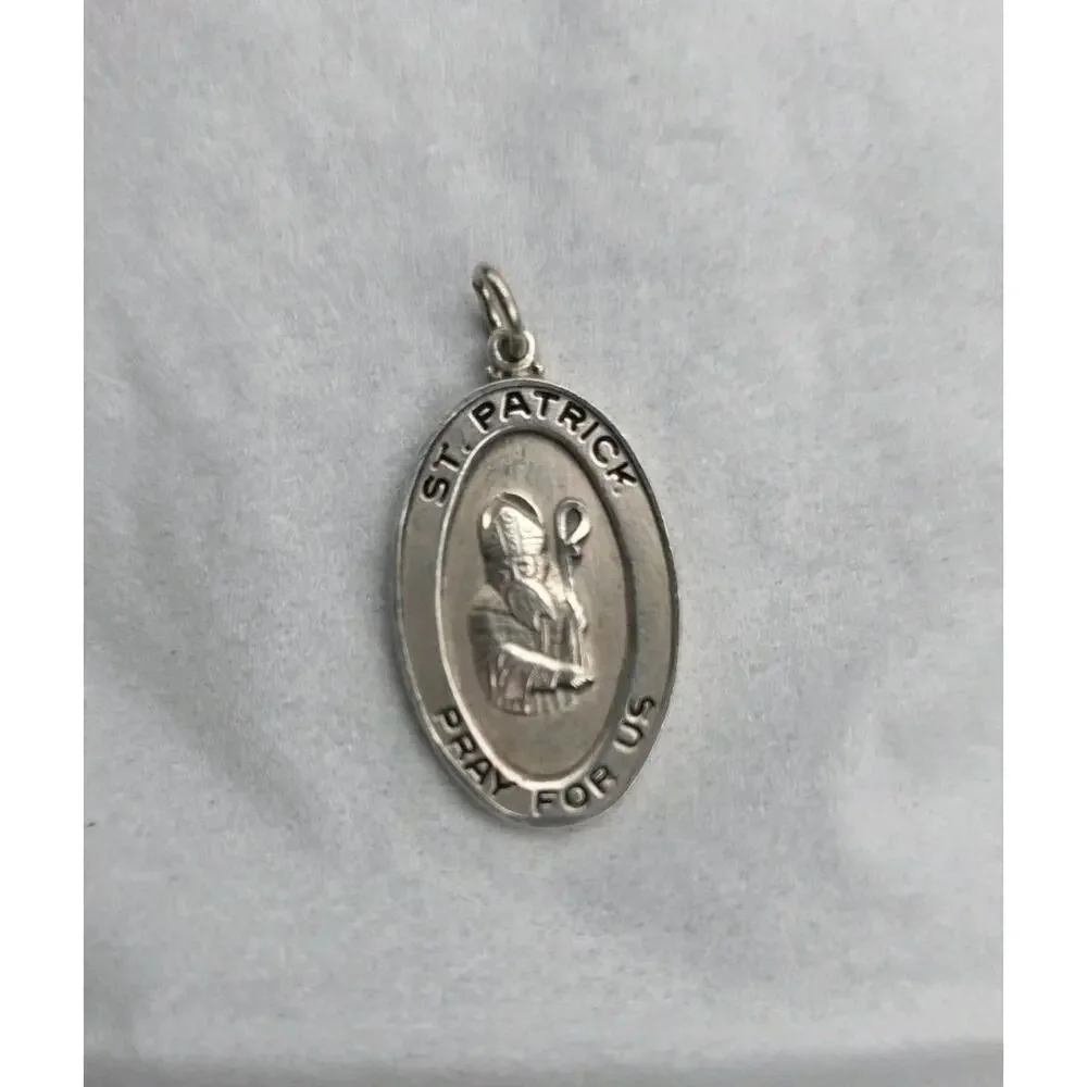 Vtg Saint Patrick Sterling Silver Medalion Pendant 1